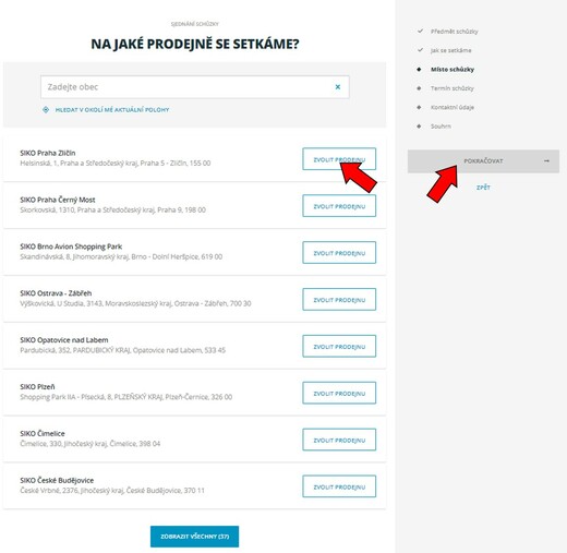 Vyberte si do které prodejny se chcete objednat.