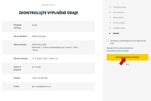 Zkontrolujte své údaje, a objednejte si schůzku