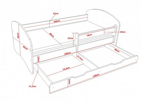 Rozměry dětské postele 160 x 80 se šuplíkem